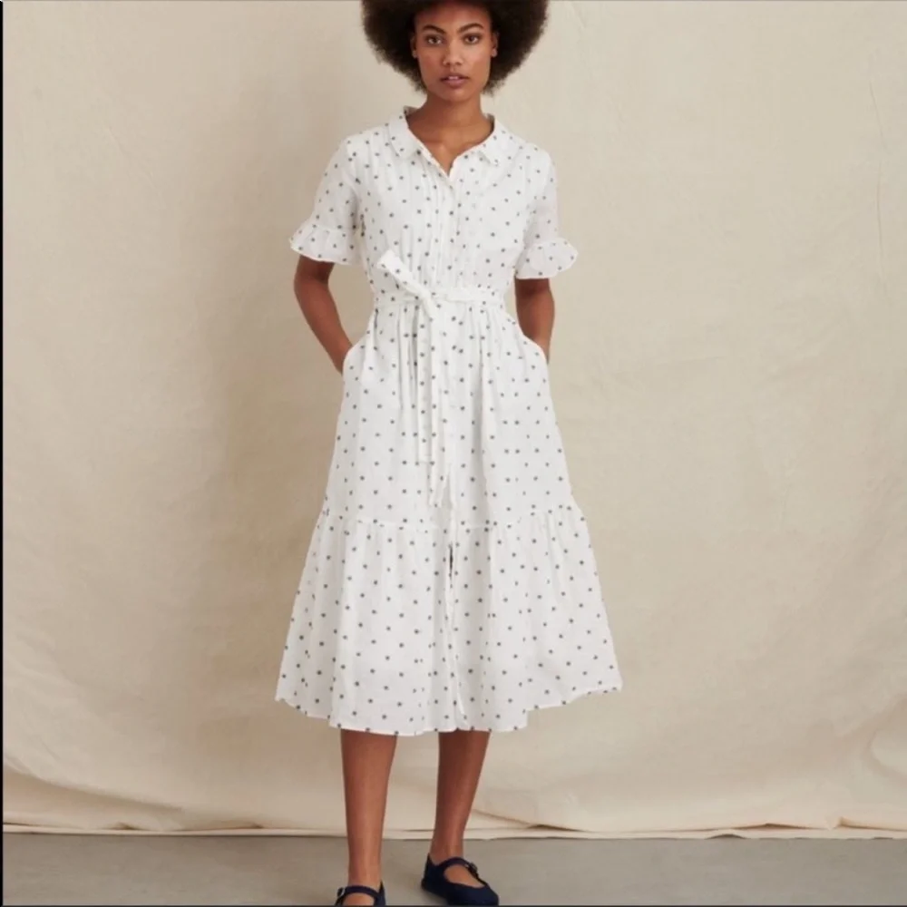 Alex Mill White Midi Dress with Black Dots - Picture 1 of 8